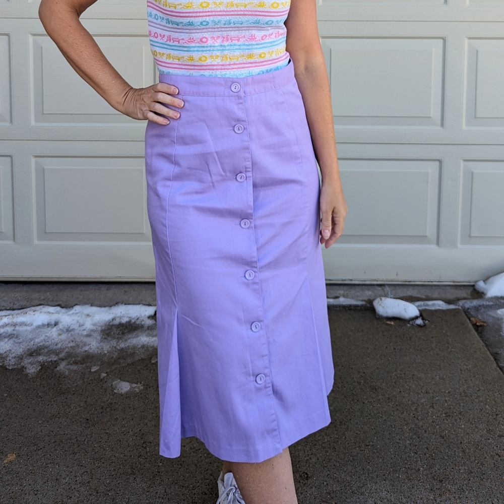 Vintage Lavender Button-Front Midi Skirt